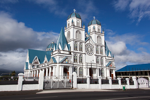 The morning view of Immaculate Conception Catholic Cathedral in Apia town, the capital of Samoa.