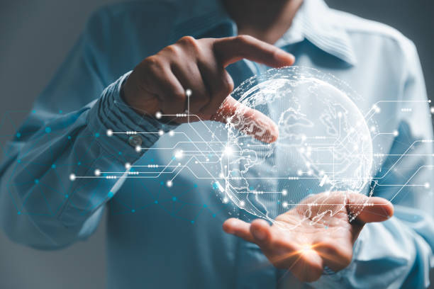 istock Business global internet connection application technology and digital marketing, Financial and banking, Digital link tech, big data. woman Hand holding virtual Global Internet connection metaverse. 1442749148