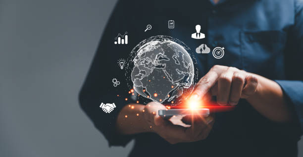 istock Business global internet connection application technology and digital marketing, Financial and banking, Digital link tech, big data. woman Hand holding virtual Global Internet connection metaverse. 1442749164