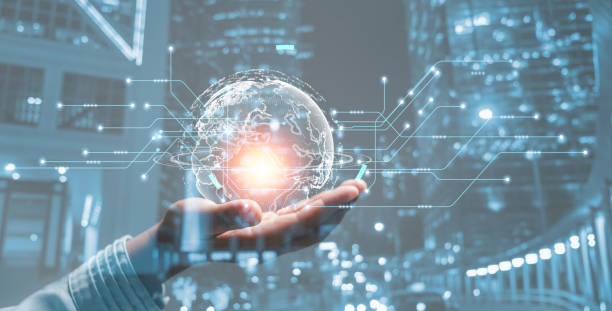 istock Business global internet connection application technology and digital marketing, Financial and banking, Digital link tech, big data. woman Hand holding virtual Global Internet connection metaverse. 1442749174