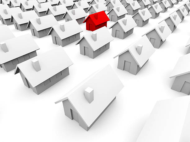istock Toy houses - One is red 144274983