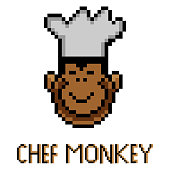 istock Monkey head icon chef with pixel art. 1442750818