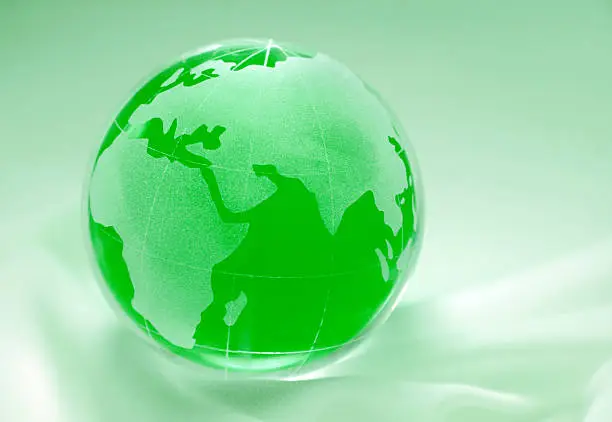 green globe showing africa, europe, asia, russia, and the oceans