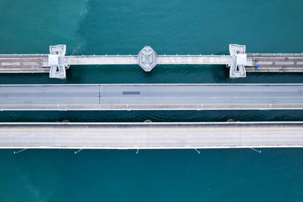 istock Aerial view of bridge transportation background,Top view 1442752665