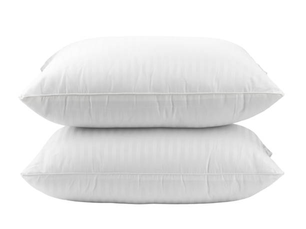 almohadas para dormir con cubierta de algodón, aislar sobre un fondo blanco - fabric swatch fotos fotografías e imágenes de stock