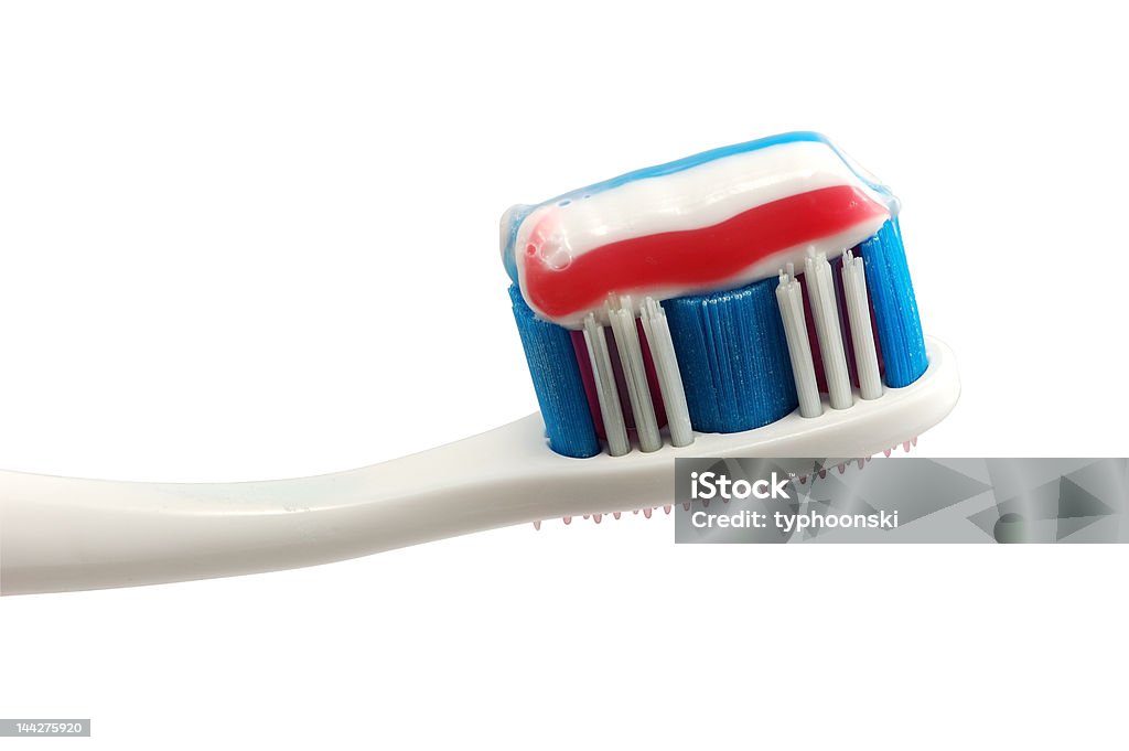 Escova de dentes com um dentífrico sobre ela - Foto de stock de Banheiro - Estrutura construída royalty-free