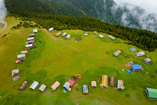 SAL PLATEAU aerial view. This plateau located in Camlihemsin district of Rize province. Kackar Mountains region. Rize, Turkey. Drone shot.