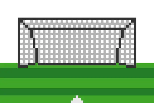 Vector illustration of Pixel art soccer goal field.