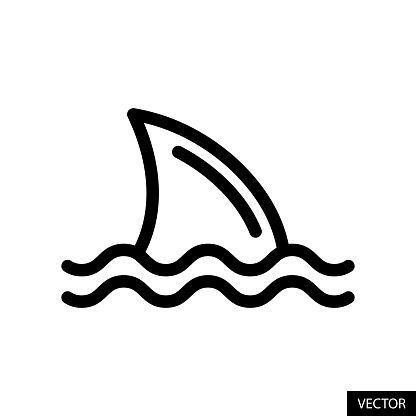 Shark fin vector icon in line style design for website, app, UI, isolated on white background. Editable stroke. EPS 10 vector illustration.