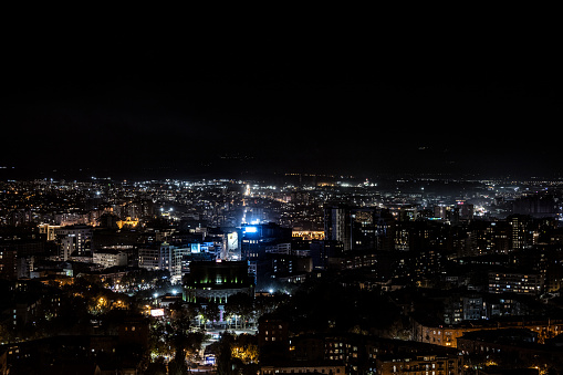 Yerevan, Armenia - October 27, 2022: Opera house and the center of Yerevan at night, photo from Cascade.