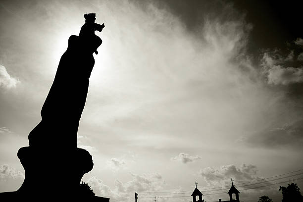 sign of hope Virgin Mary (Mother Mary) holding Baby Jesus, statue by Roman Catholic church in Miory, Belarus sistine madonna stock pictures, royalty-free photos & images