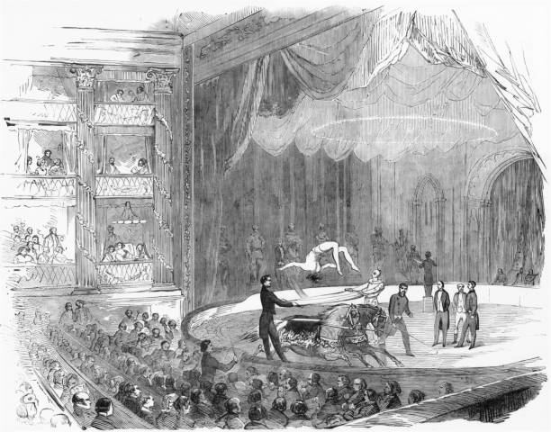 ilustrações, clipart, desenhos animados e ícones de equestres americanos e franceses no drury lane theatre londres século 19 - drury lane