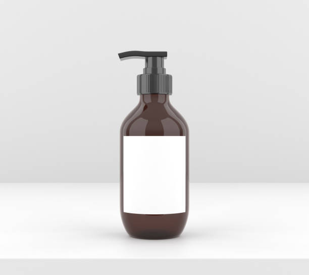 istock Dark Glass Pump Bottle Mock-Up. Blank Label 1442768227