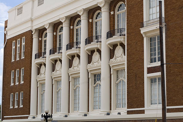 Side view of an old spanish influenced federal style building