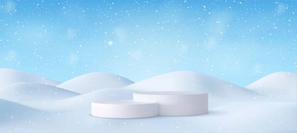 istock 3d Christmas Winter landscape with snow drifts 1442770589