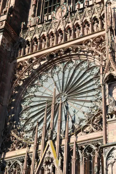 detail of Cathedral called Notre-Dame de Strasbourg in Northern France
