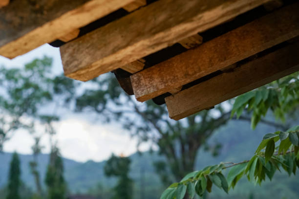 istock Wooden roof truss 1442775929