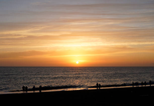 istock Silhouettes pf people during sunset on the beach 1442778597