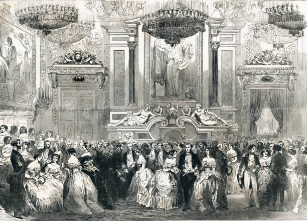 ilustrações, clipart, desenhos animados e ícones de grande exposição fete paris grand ball hotel de ville 1851 século 19 - women century 19th victorian style
