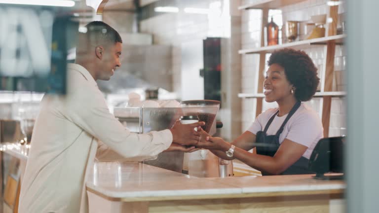 Female Cashier  Accept Orders from  Clients in Coffee Shop Bar