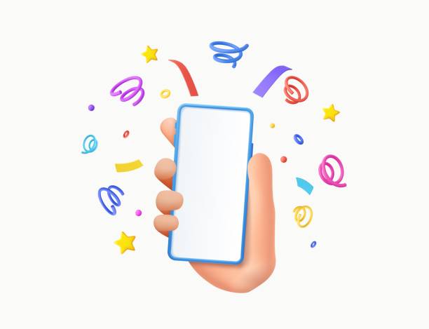 istock 3d Mobile smart phone with celebratory confetti flying around. Winner concept. 1442780134