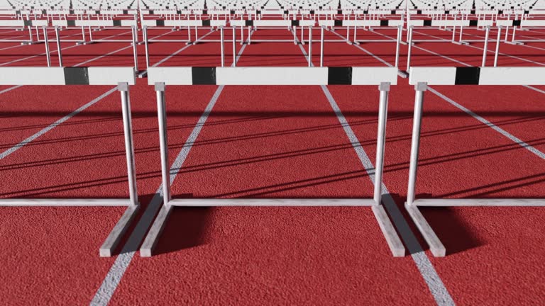 Loopable animation of a stadium with endlessly spaced hurdles