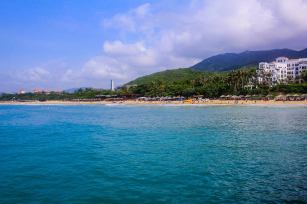 istock A blue calm seascape and the beach under the cloudy blue sky 1442781582