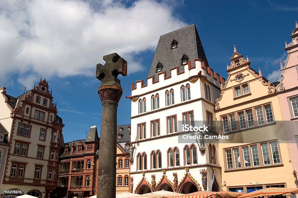 market square facades Renaissance facades facing the market square in the ancient German city of Trier. Brown Stock Photo