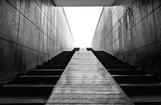 Receding lines of concrete steps by sea