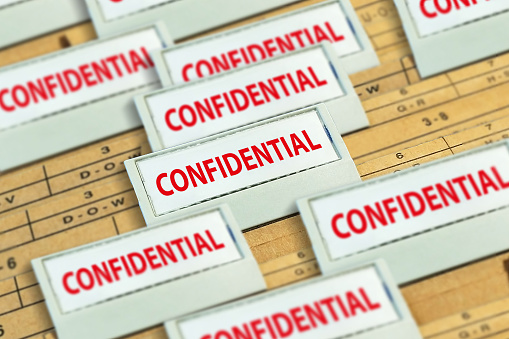 Confidential document. Confidential paper envelope folder.