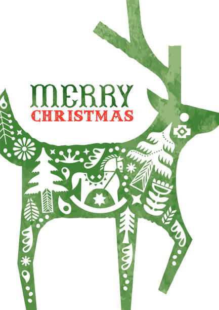 istock Christmas watercolor folk vintage reindeer card 1442797911