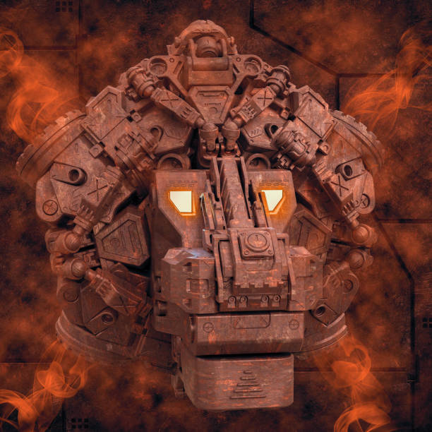 istock robot lion iron head. Futuristic sci-fi scene 1442797935
