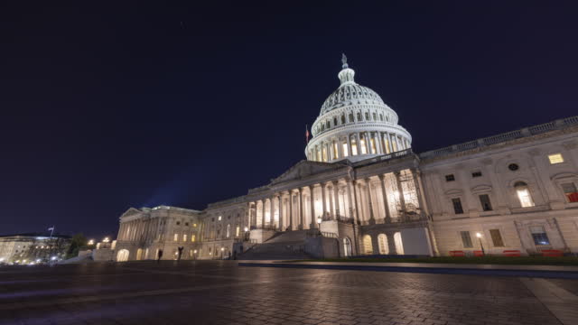 U.S. Capitol Building At Night - East Side - Washington, D.C. - Panning Time-lapse