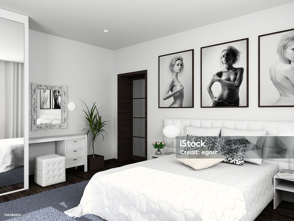 modern comfortable interior Modern interior. 3D render. Bedroom. Exclusive design. Apartment Stock Photo