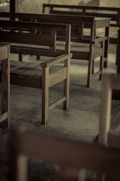 istock Wooden chairs and tables 1442800973