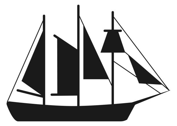 czarna ikona żaglówki. symbol morskiego statku turystycznego - brygantyna stock illustrations