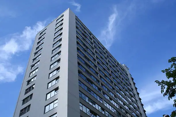 a modern building in front of a nice blue sky