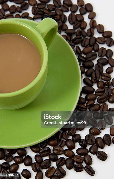 Coffee On Coffeebeans Stock Photo - Download Image Now - Breakfast, Brown, Cafe