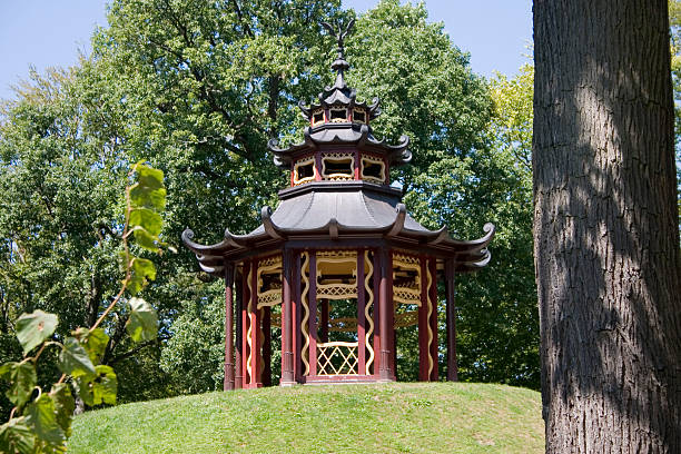 Escargot Hill (Bayreuth Eremitage) ""Schneckenberg"" with the chinese pavilion (reconstruction in the ""Eremitage"" of Bayreuth) bayreuth stock pictures, royalty-free photos & images