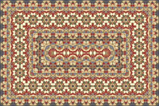 Vector illustration of Rich persian red colored carpet ethnic pattern.