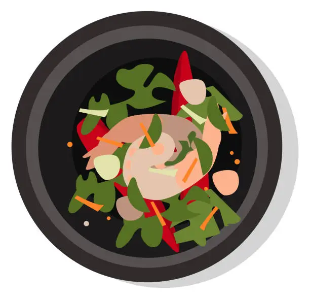 Vector illustration of Som tam. Traditional thai dish top view