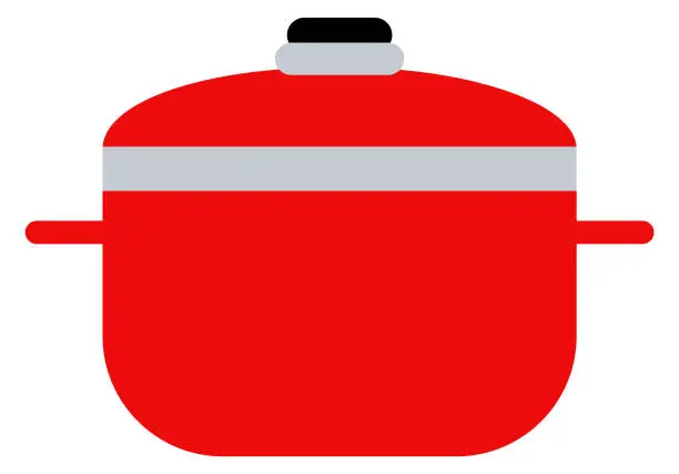 Vector illustration of Red metal pot. Kitchen crockery. Cooking tool