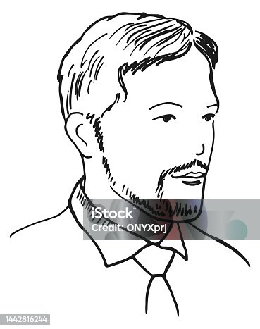 istock Male portrait sketch. Hand drawn man head 1442816244