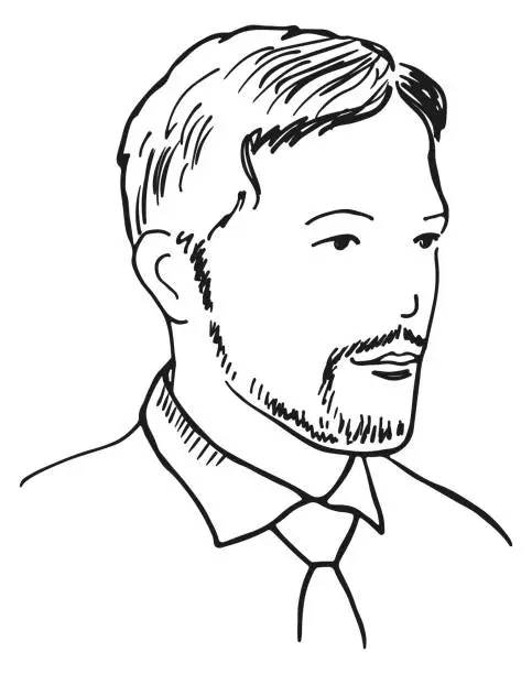 Vector illustration of Male portrait sketch. Hand drawn man head