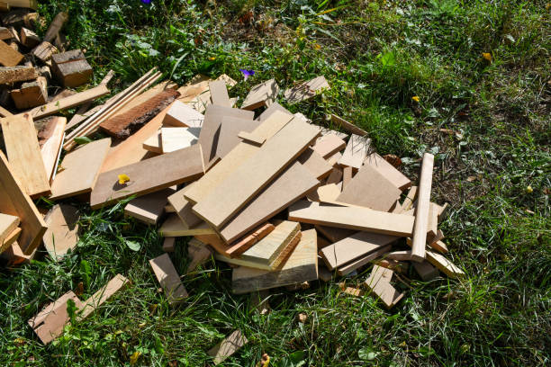 Stack of cutted wooden boards in the garden