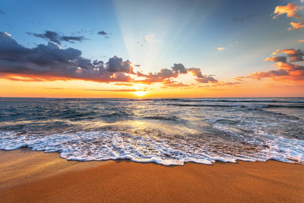 istock Beautiful cloudscape over the sea, sunrise shot 1442818914