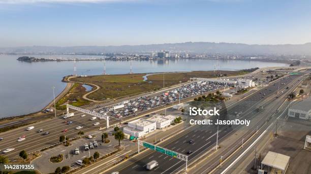 San Francisco Bay Bridge Toll Plaza Stock Photo - Download Image Now - U.S. Route 101, 2022, Above