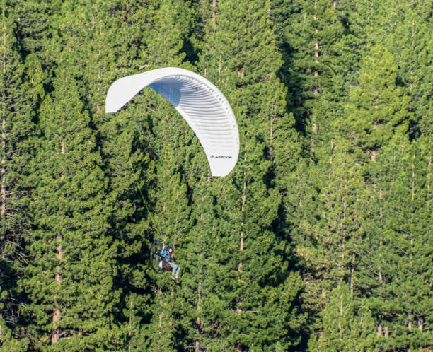 paraglider 2 A low-flying paraglider against a pine forest backdrop. The aircraft uses a fabric canopy similar to a parachute and is propelled by a fan attached to the pilot.
Truckee, California, USA
06/25/2022 robert michaud stock pictures, royalty-free photos & images