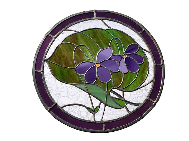 Stained glass circular flower pane stock photo
