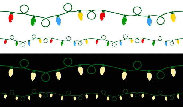 Vector illustration of Curly Seamless Christmas Light Strings